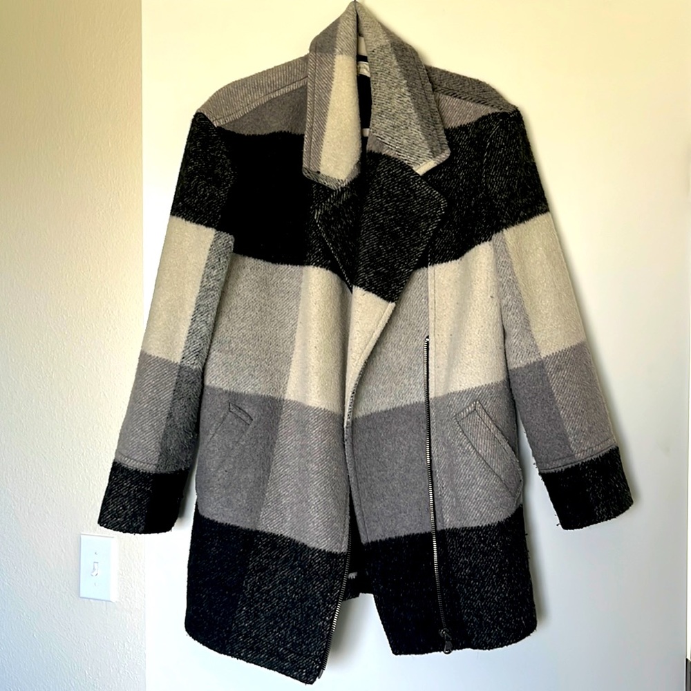 Lou & Grey Black White & Grey Checkered Lined Pea Coat
